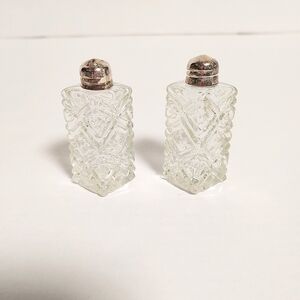 Elegance miniature silverplate and crystal salt and pepper set. Small.